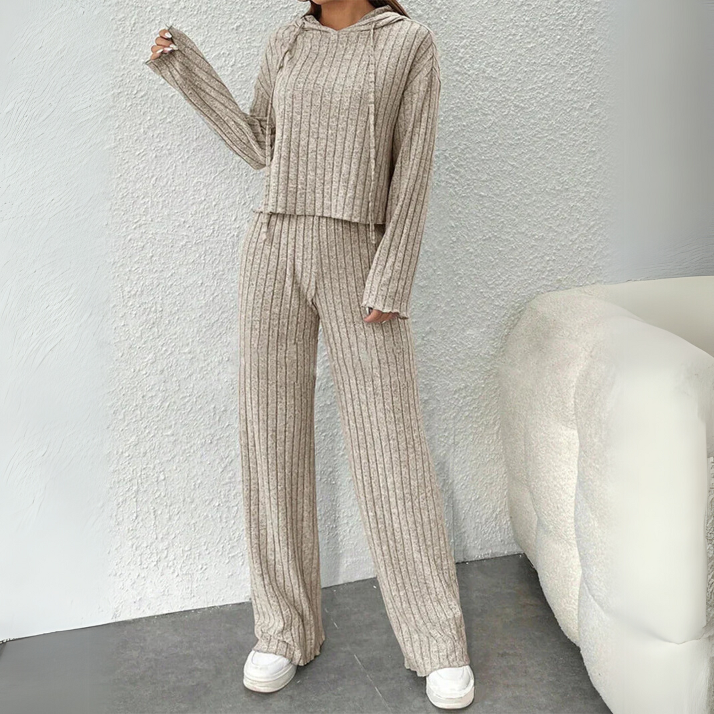 Women's Ribbed Hooded And Pant Set