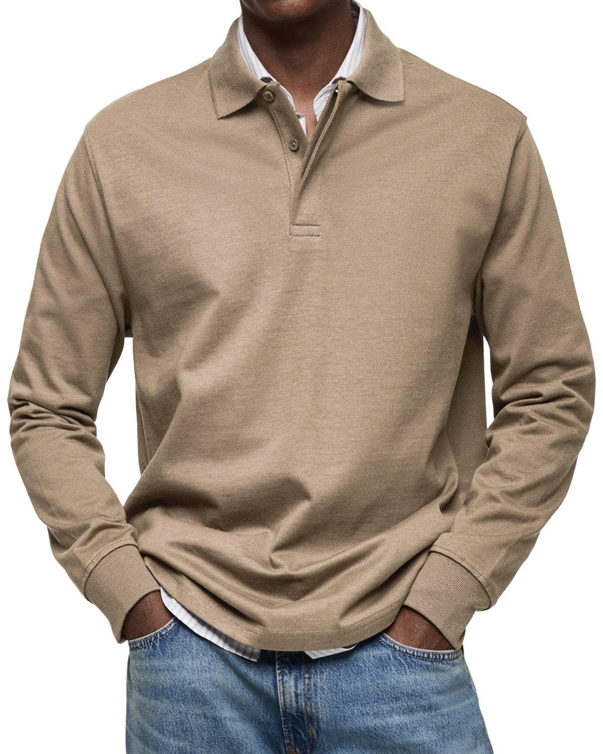 Men's Polo Shirt Long-Sleeve Button Placket Collar