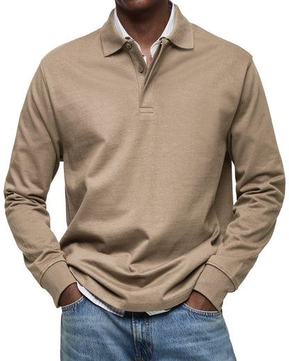 Men's Polo Shirt Long-Sleeve Button Placket Collar