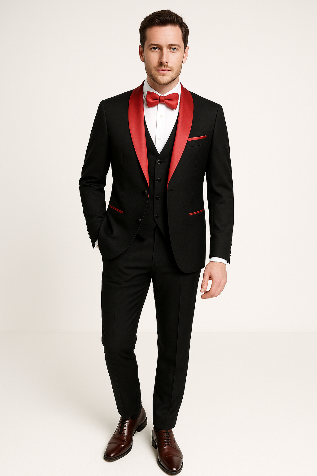 Men's Slim Fit 3-Piece Suit Set Formal Black