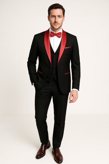 Men's Slim Fit 3-Piece Suit Set Formal Black
