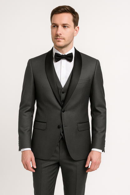 Men's Slim Fit 3-Piece Suit Set Formal Black