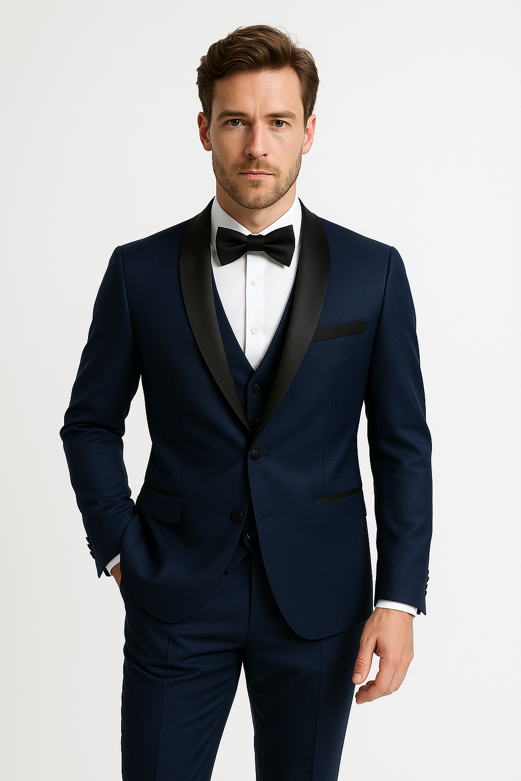 Men's Slim Fit 3-Piece Suit Set Formal Black