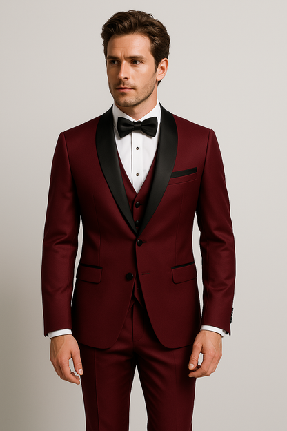 Men's Slim Fit 3-Piece Suit Set Formal Black