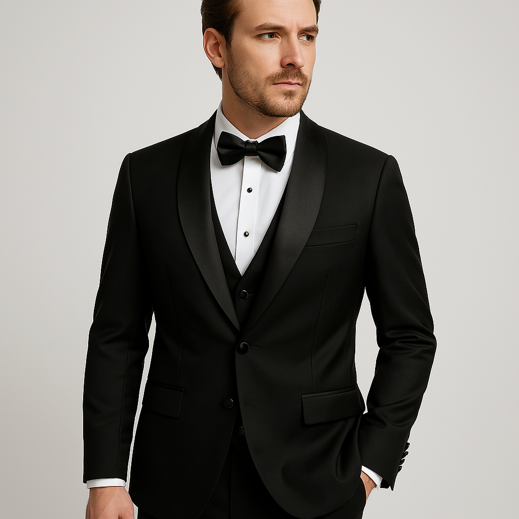 Men's Slim Fit 3-Piece Suit Set Formal Black - VibreMode