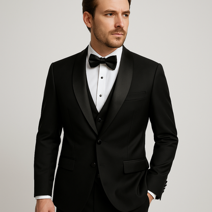 Men's Slim Fit 3-Piece Suit Set Formal Black - VibreMode
