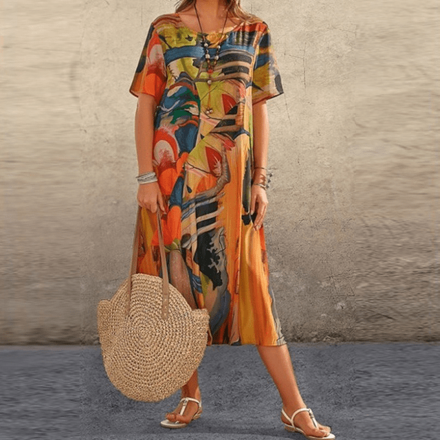 Colorful Floral Knee Length Women's Dress