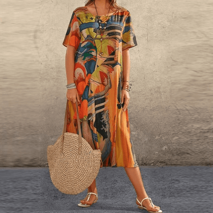 Colorful Floral Knee Length Women's Dress