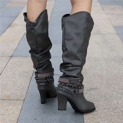 Women's Tall Slouch Boots - Chunky Block Heel