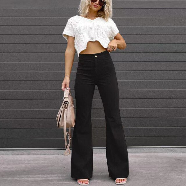 Women's High-Waisted Flared Pants Elegant Fit