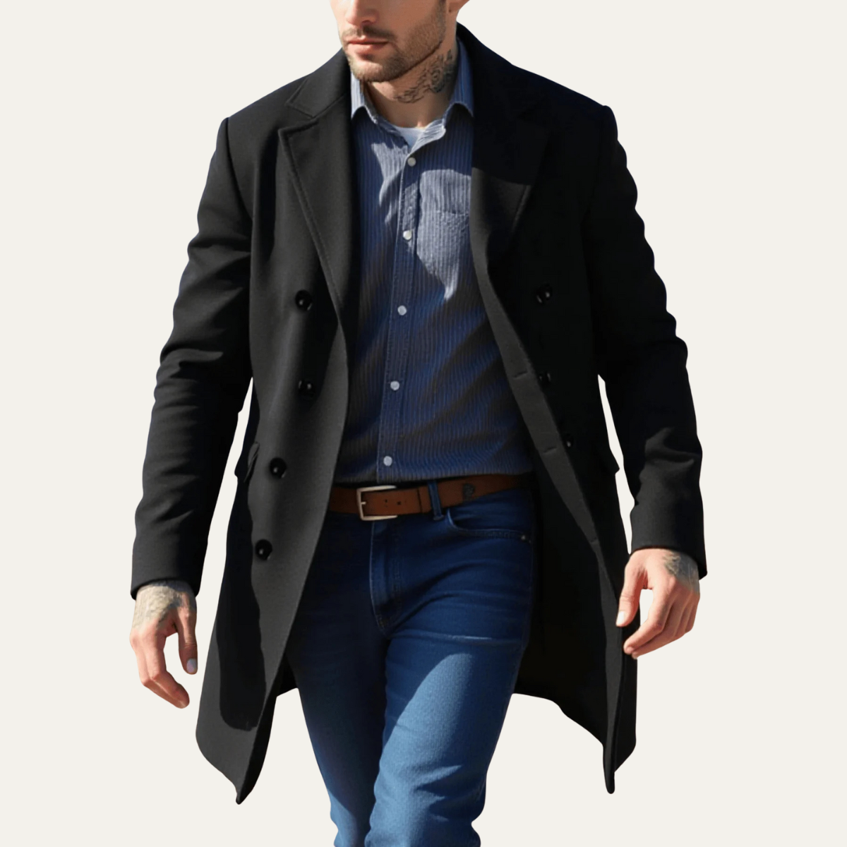 Men's Wool Double Breasted Long Coat
