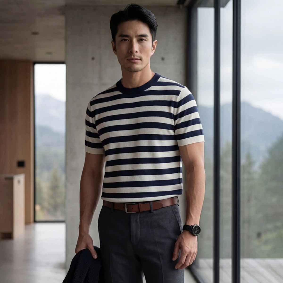 Men's Striped Cashmere Knit T-Shirt