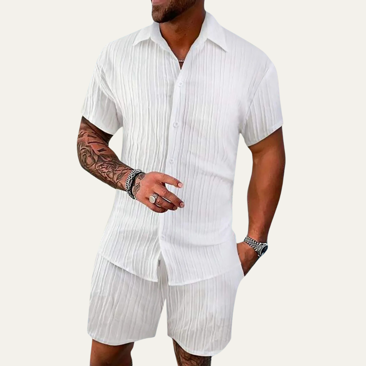 Mens Breathable Summer Shirt And Shorts Set