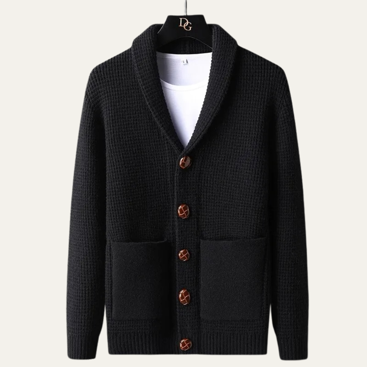Men's Thick Knit Cardigan Shawl Collar Button Up