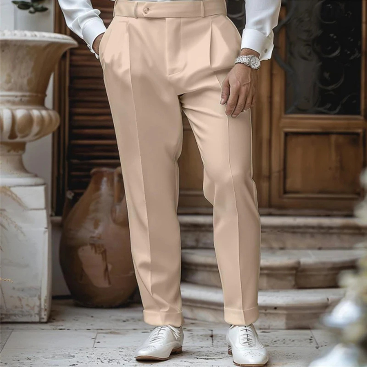 Men's Pleated Suit Pants Straight Fit Wool Black