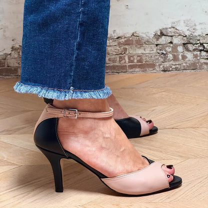 Chic Black High Heels with Contrast Ankle Strap