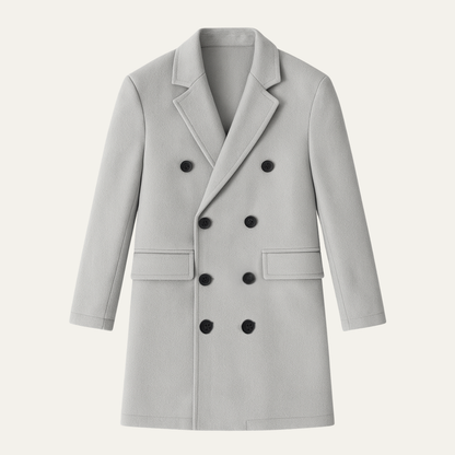Men's Wool Double Breasted Long Coat - VibreMode