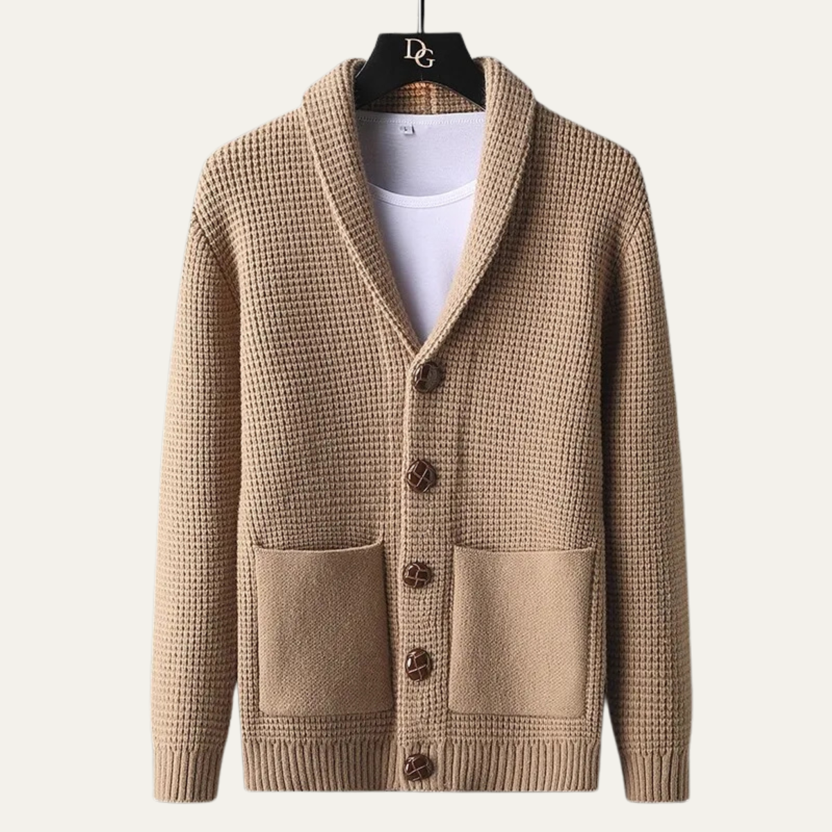 Men's Thick Knit Cardigan Shawl Collar Button Up