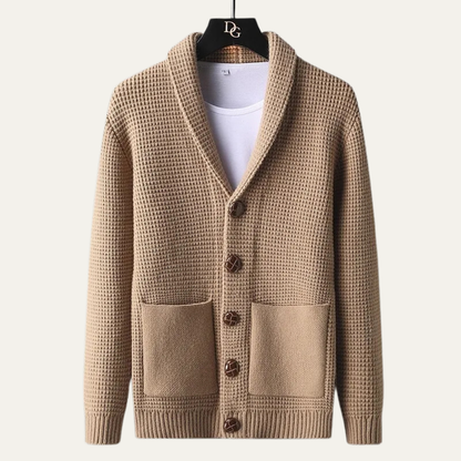 Men's Thick Knit Cardigan Shawl Collar Button Up