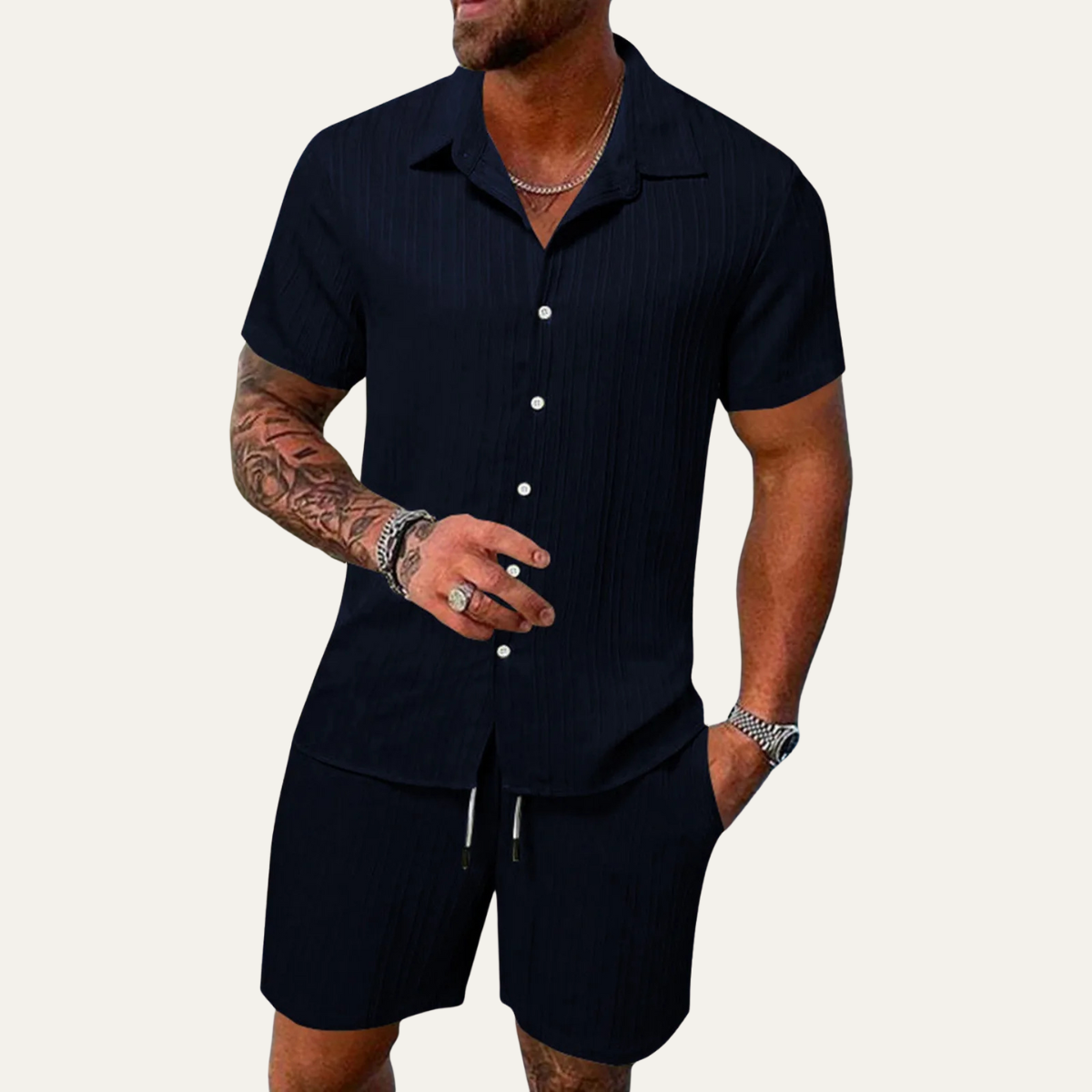 Mens Breathable Summer Shirt And Shorts Set