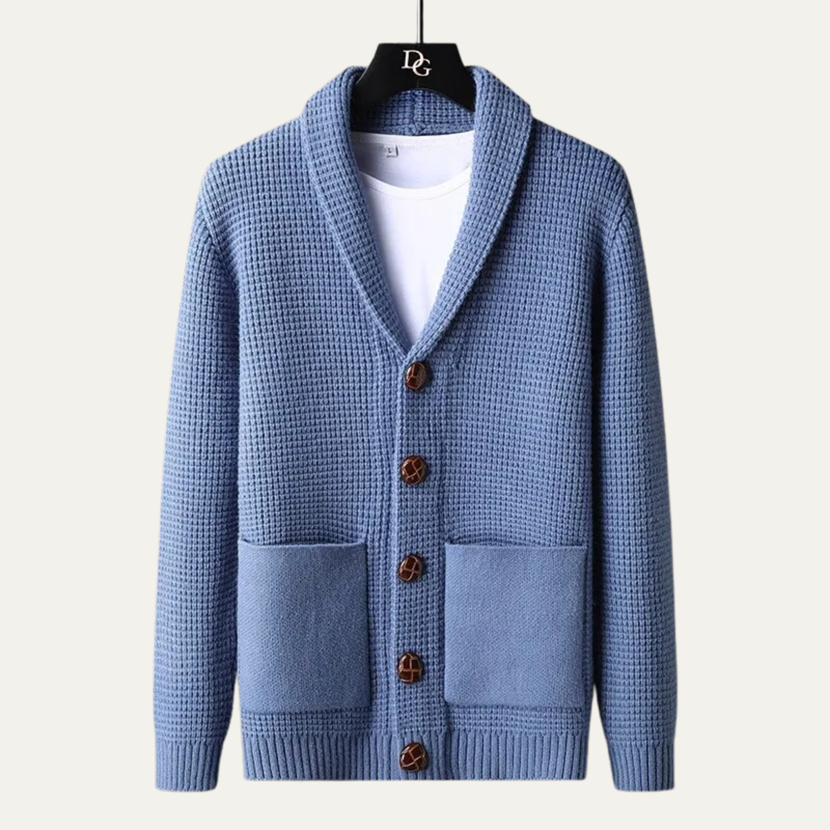 Men's Thick Knit Cardigan Shawl Collar Button Up