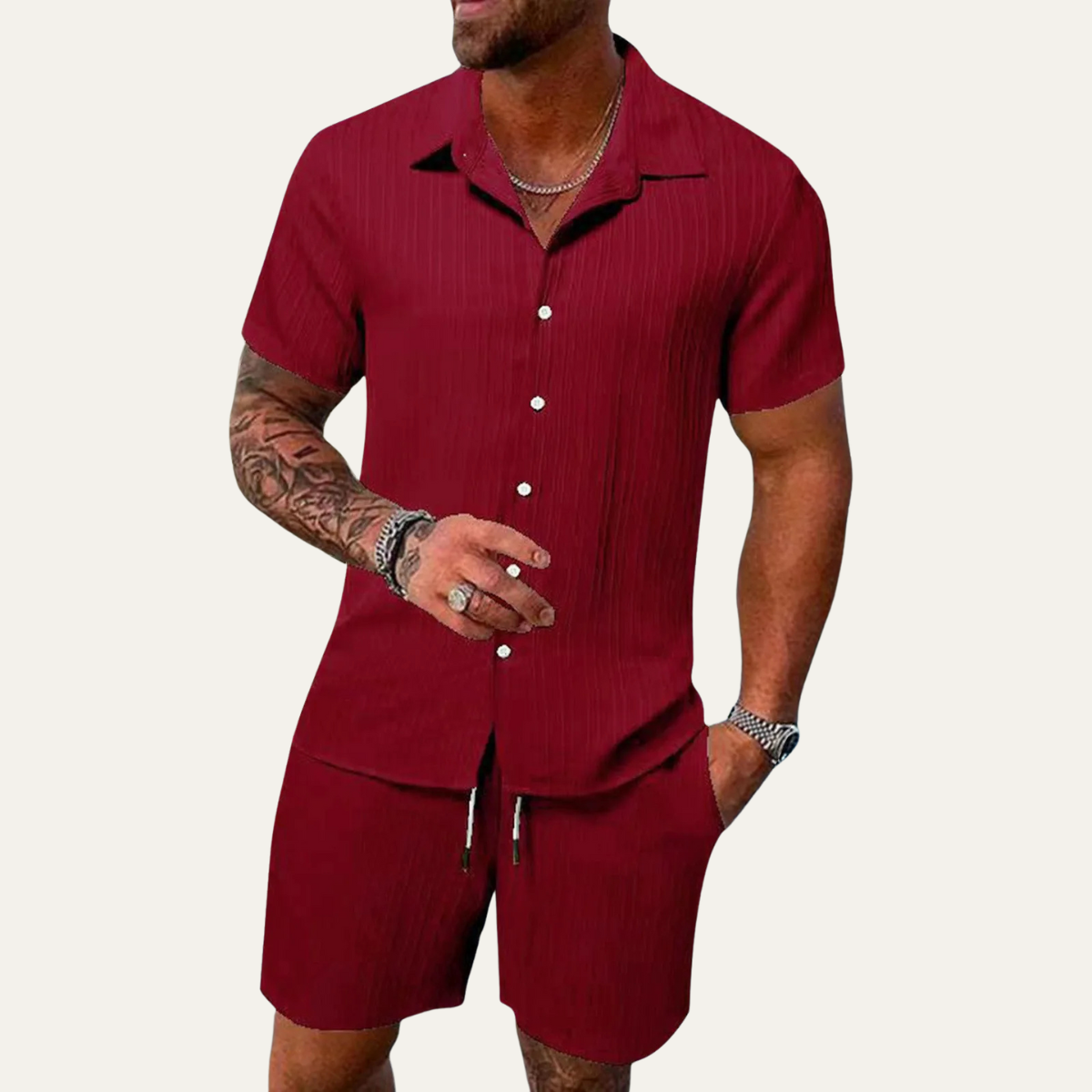 Men's Breathable Summer Set Shirt And Shorts