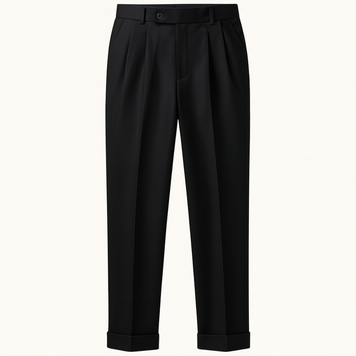 Men's Pleated Suit Pants Straight Fit Wool Black - VibreMode