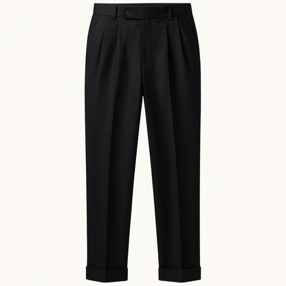Men's Pleated Suit Pants Straight Fit Wool Black - VibreMode