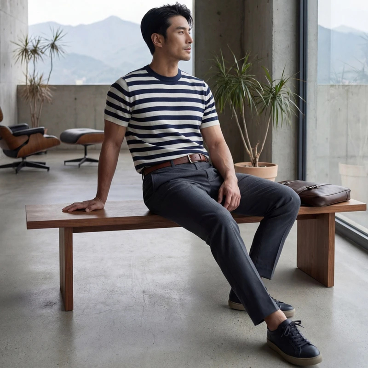 Men's Striped Cashmere Knit T-Shirt