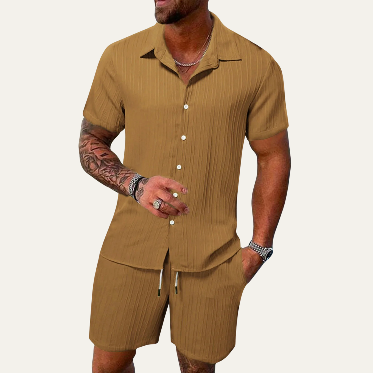 Men's Breathable Summer Set Shirt And Shorts