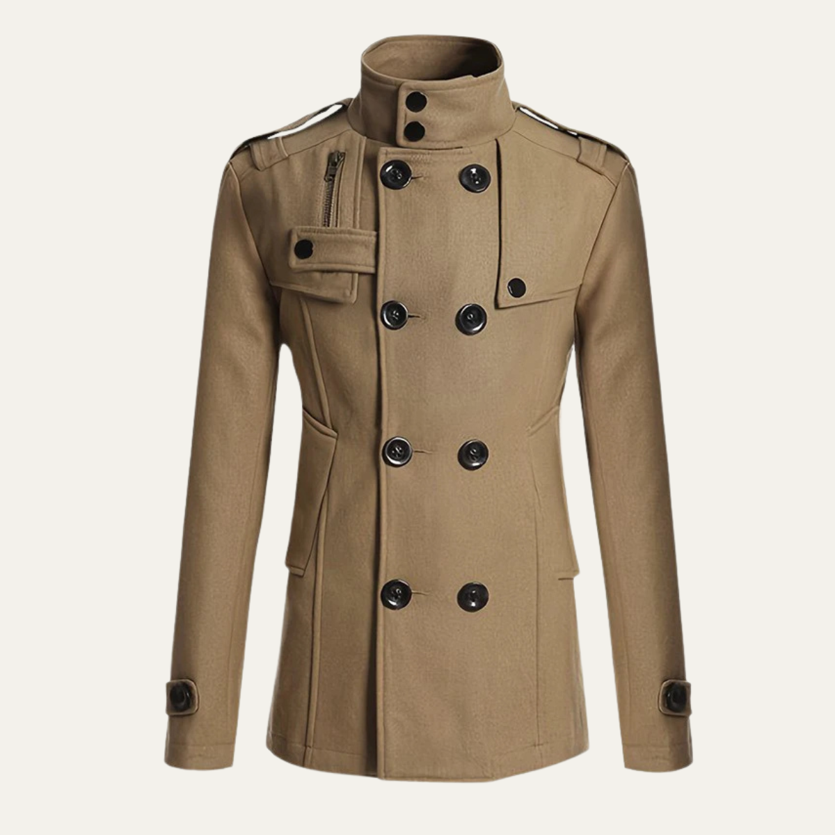 Men's Double Breasted Wool Trench Coat Mid Length