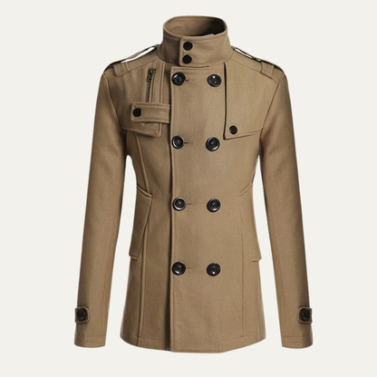 Men's Double Breasted Wool Trench Coat Mid Length