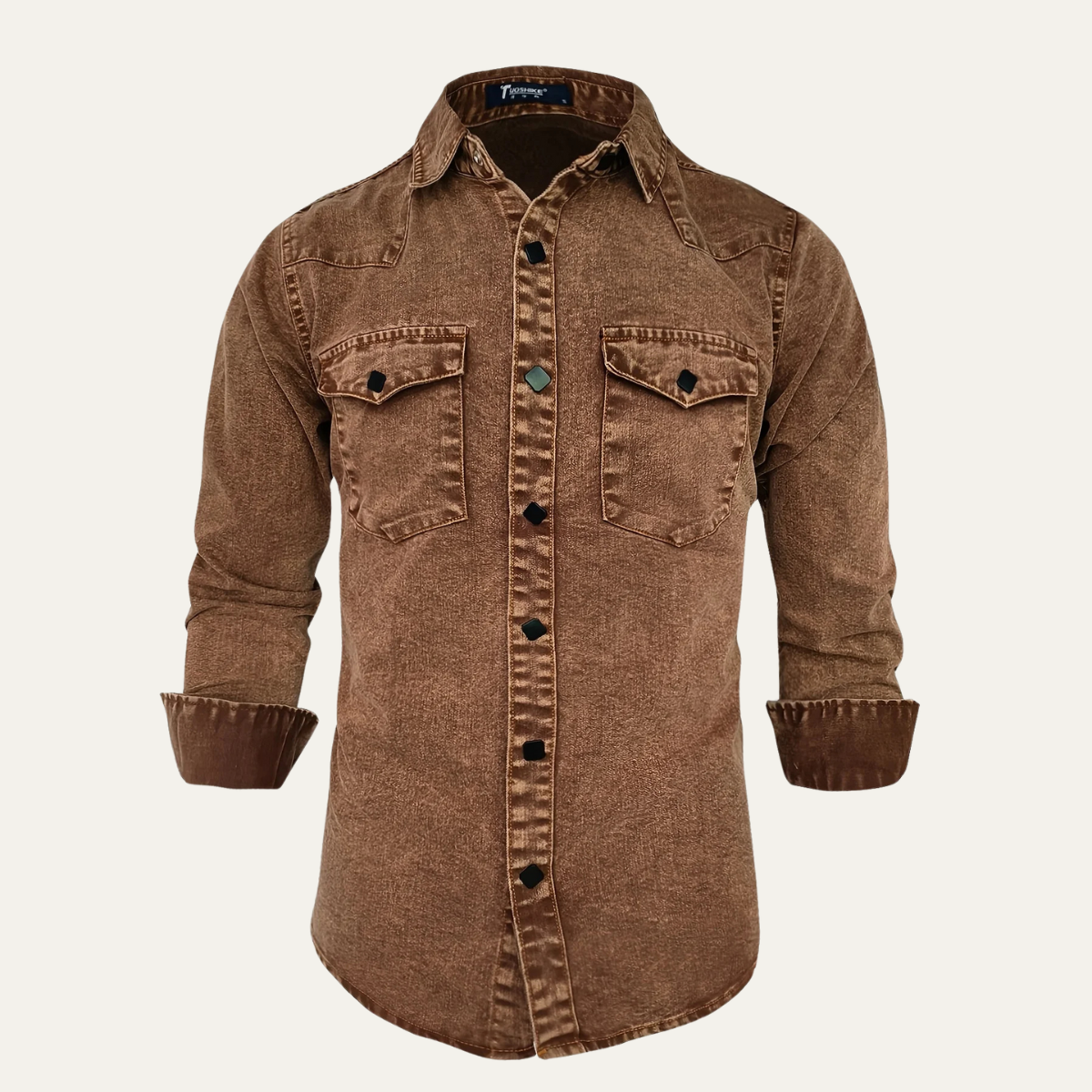 Men's Denim Shirt Brown Vintage Washed Cotton - VibreMode