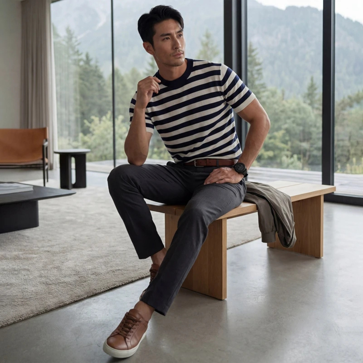 Men's Striped Cashmere Knit T-Shirt