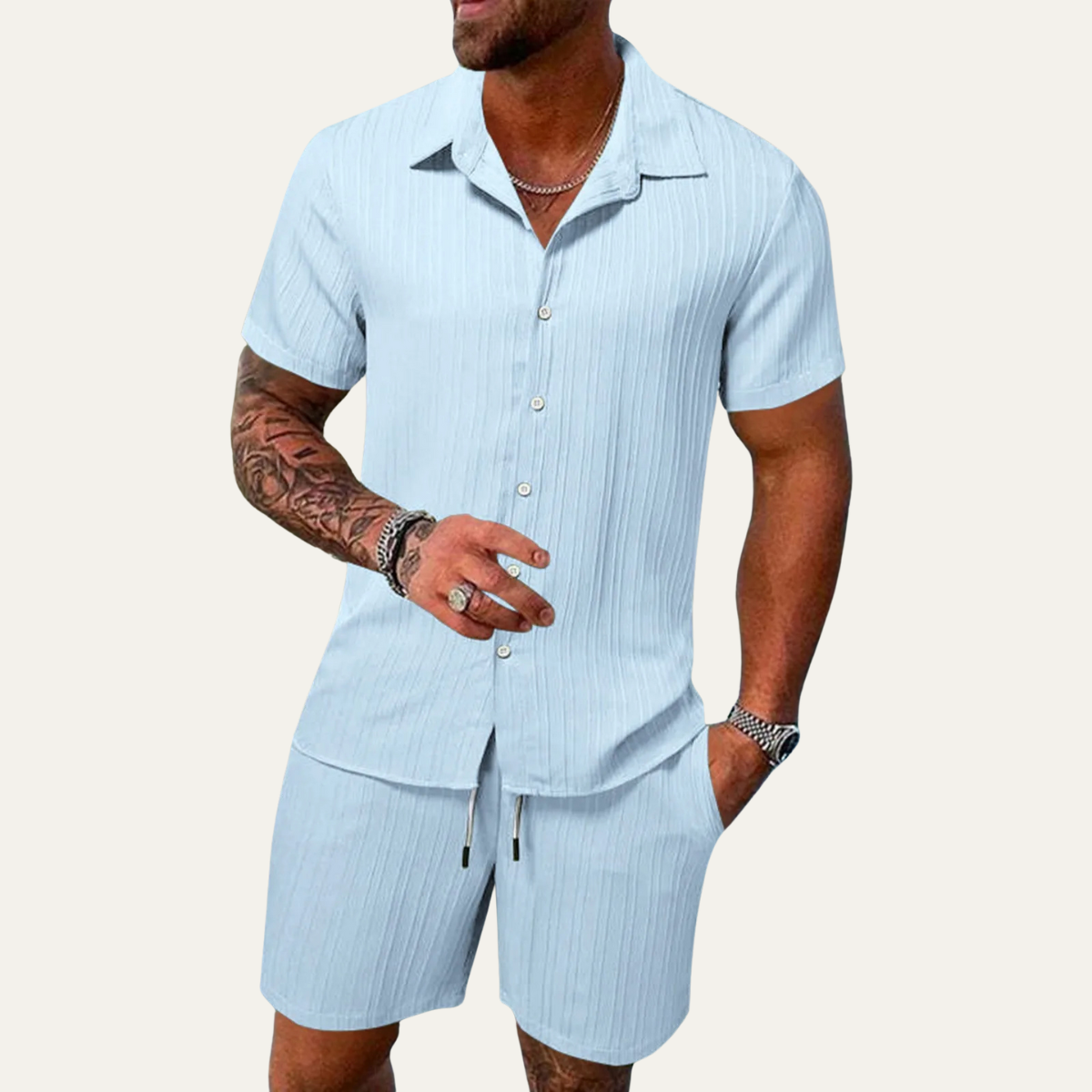 Men's Breathable Summer Set Shirt And Shorts