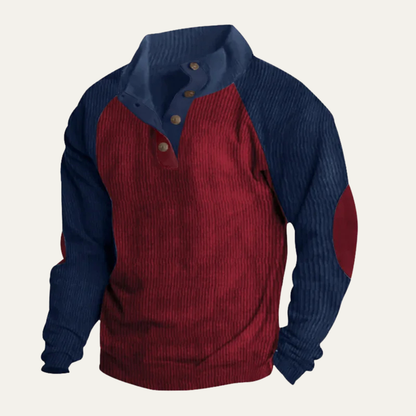 Men's Corduroy Sweater Colorblock Stand Up Collar