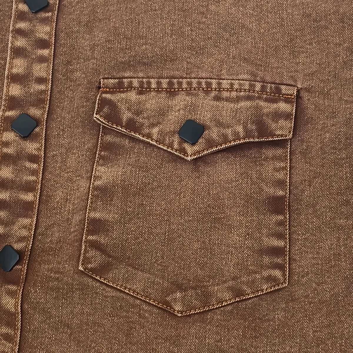 Men's Denim Shirt Brown Vintage Washed Cotton
