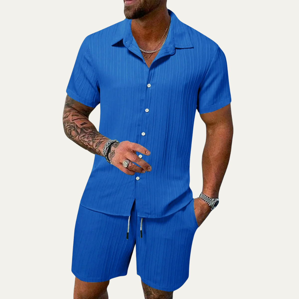 Men's Breathable Summer Set Shirt And Shorts