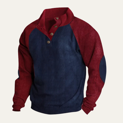 Men's Corduroy Sweater Colorblock Stand Up Collar