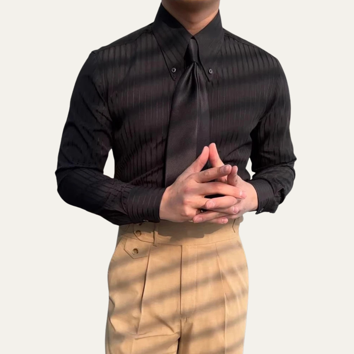 Men's Vintage Dress Shirt Turn Down Collar Button Up