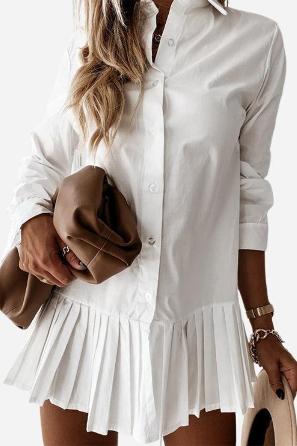 Classic White Button Down Shirt Dress for Women - VibreMode