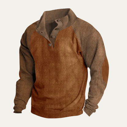 Men's Corduroy Sweater Colorblock Stand Up Collar