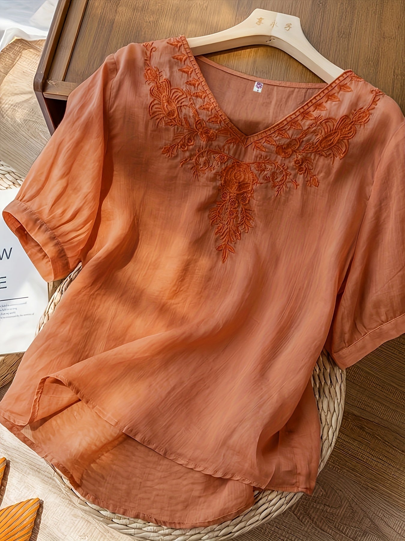 Women's Relaxed Fit Embroidered Tunic Blouse