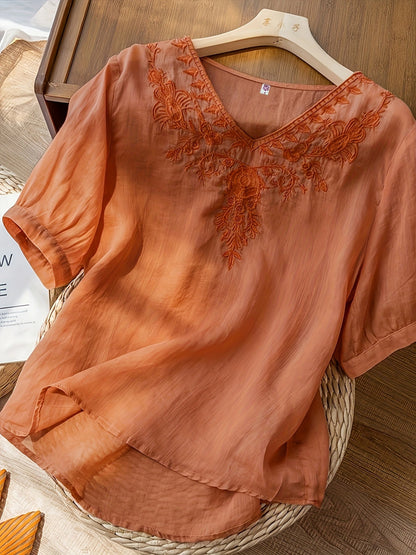 Women's Relaxed Fit Embroidered Tunic Blouse