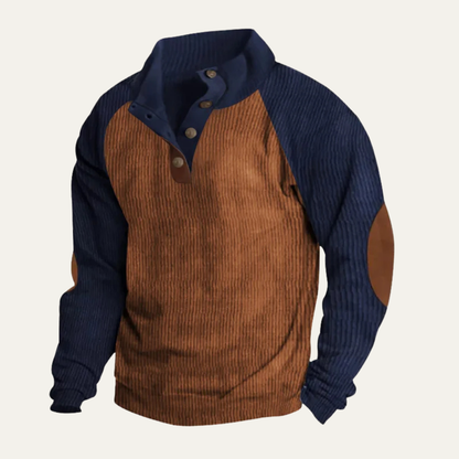 Men's Corduroy Sweater Colorblock Stand Up Collar