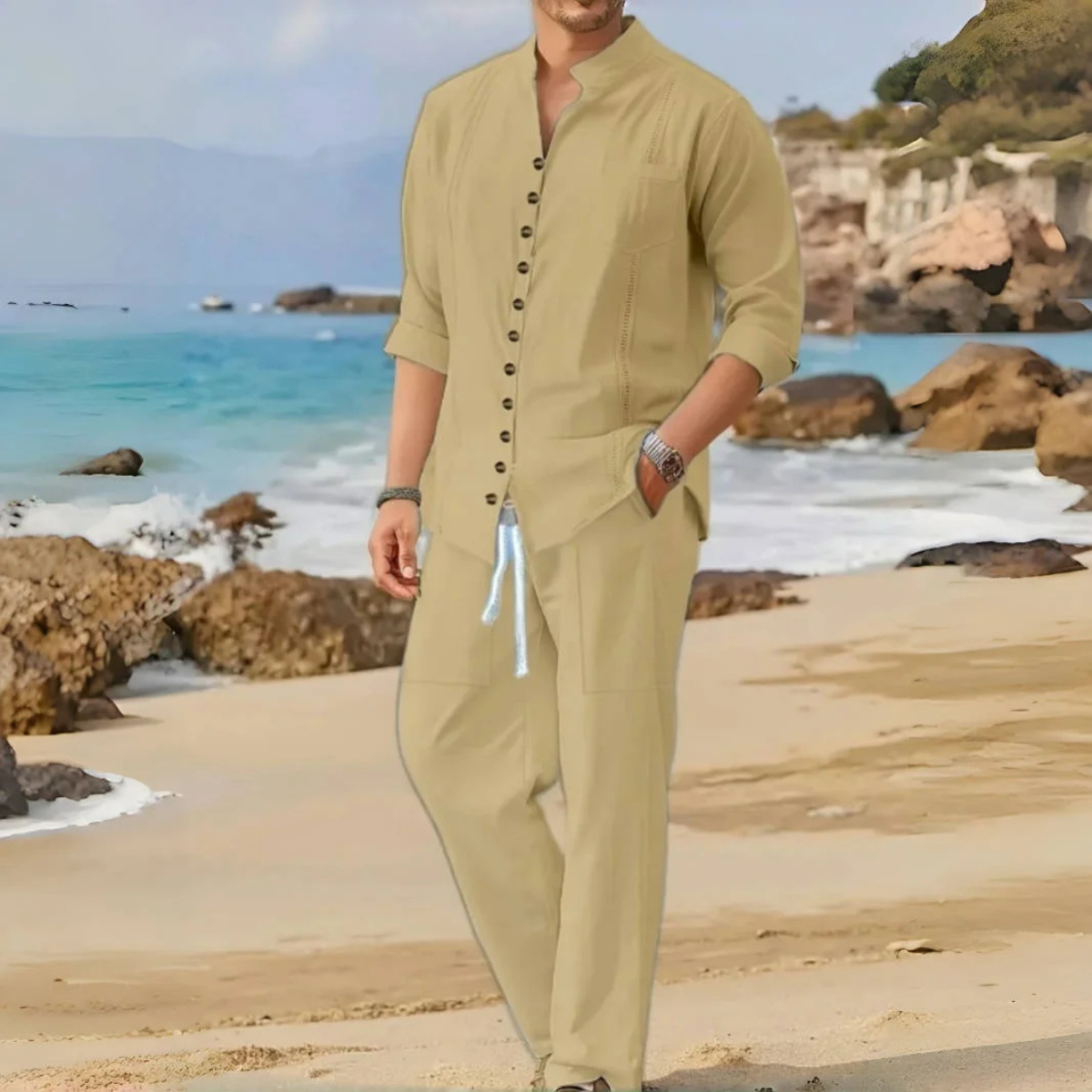 Men's Retro Cotton Linen Shirt Pants Set