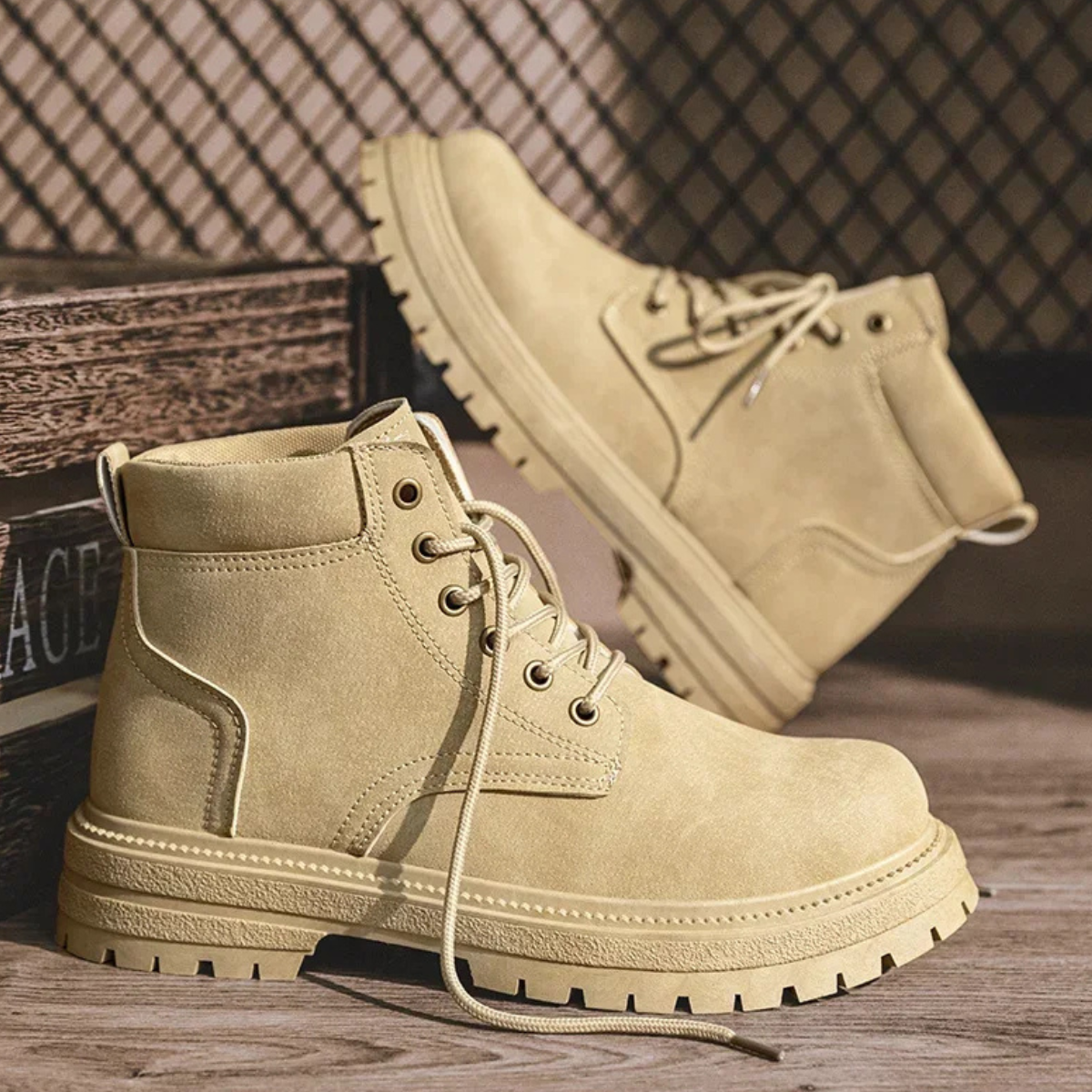 Men's Suede Ankle Boots Lace Up Brown