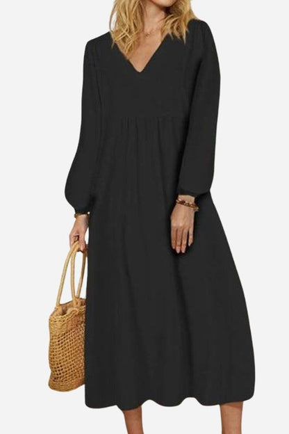 Fall Women's V-Neck Flared Sleeve Midi Dress