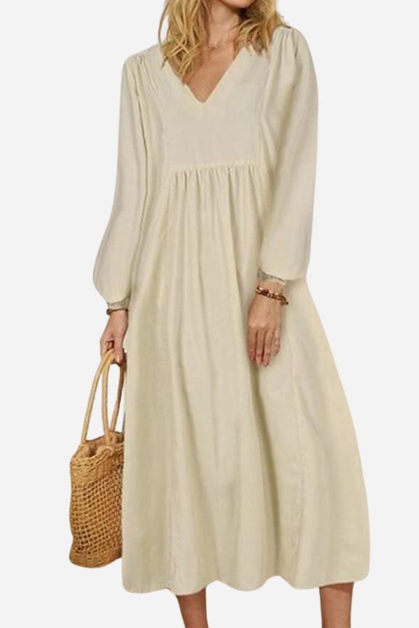 Fall Women's V-Neck Flared Sleeve Midi Dress