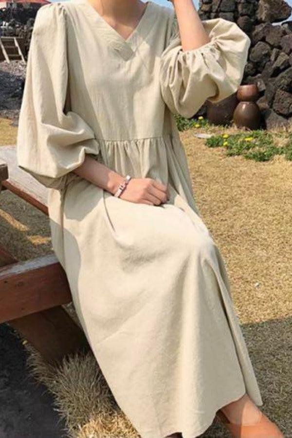 Fall Women's V-Neck Flared Sleeve Midi Dress